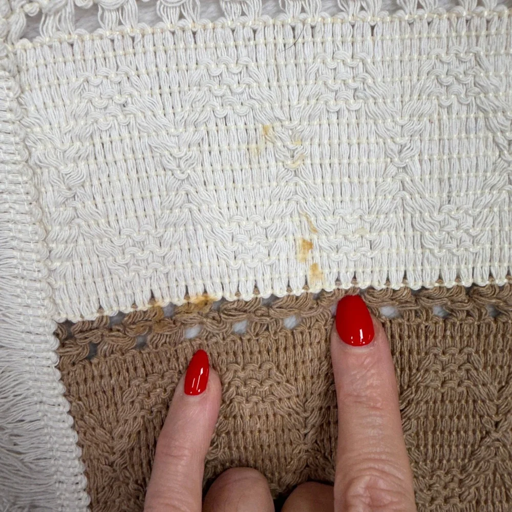 Boho Set of 6 Woven Placemats Crochet Fringe Farmhouse Cream Tan Neutral Beige